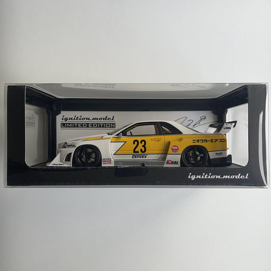 Ignition Model 1:18 LB-ER34 Super Silhouette Skyline White/Yellow