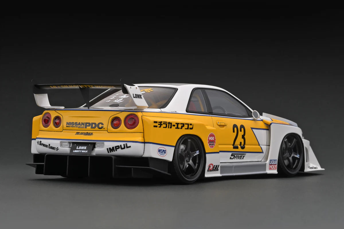 Ignition Model 1:18 LB-ER34 Super Silhouette Skyline White/Yellow