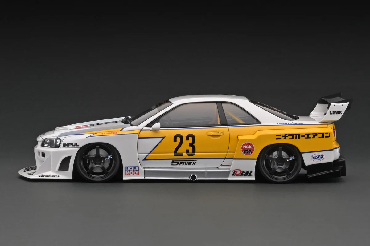 Ignition Model 1:18 LB-ER34 Super Silhouette Skyline White/Yellow