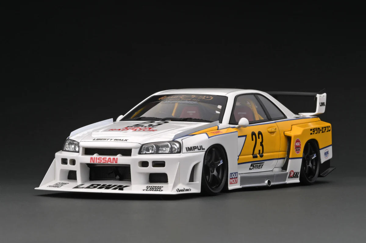 Ignition Model 1:18 LB-ER34 Super Silhouette Skyline White/Yellow