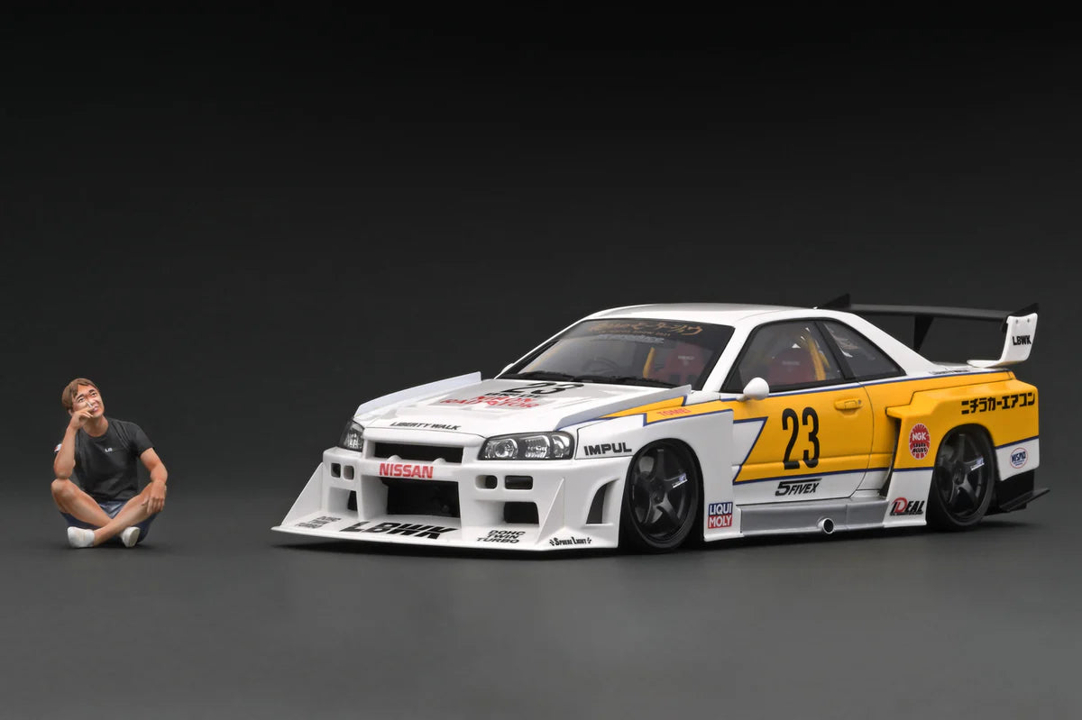 Ignition Model 1:18 LB-ER34 Super Silhouette Skyline White/Yellow