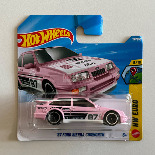 Hot Wheels '87 Ford Sierra Cosworth (Pink) Short Card (Damaged) HW Euro 116/250