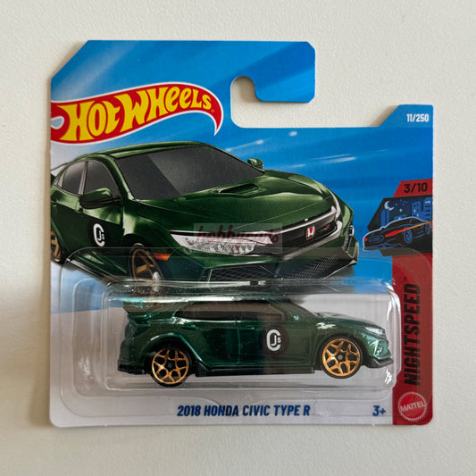 Hot Wheels 2018 Honda Civic Type R (Green) Short Card (Damaged) NightSpeed 11/250