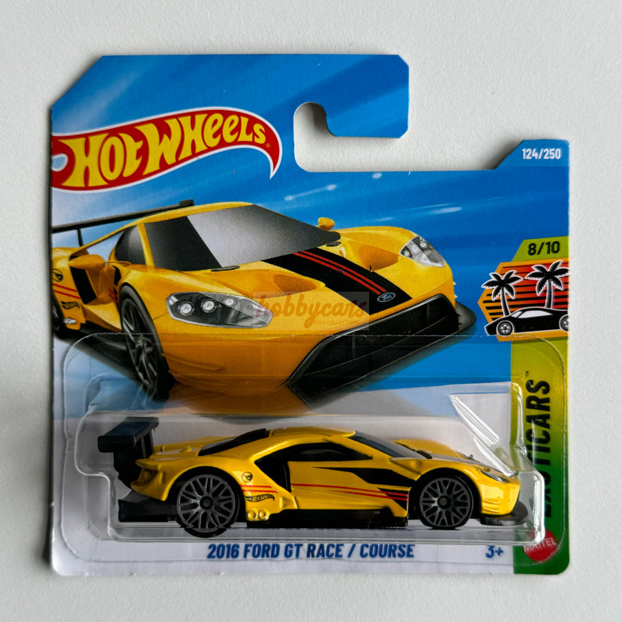 Hot Wheels 2016 Ford GT Race (Yellow) Short Card (Damaged) Exoticars 124/250 Treasure Hunt