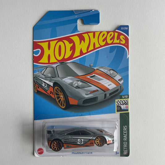 Hot Wheels McLaren F1 GTR (Grey) Long Card (Damaged) Retro Racers 57/250