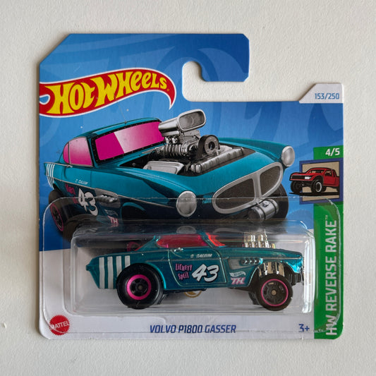 Hot Wheels STH Volvo P1800 Gasser (Blue) Short Card (Damaged) HW Reverse Rake 153/250 Super Treasure Hunt