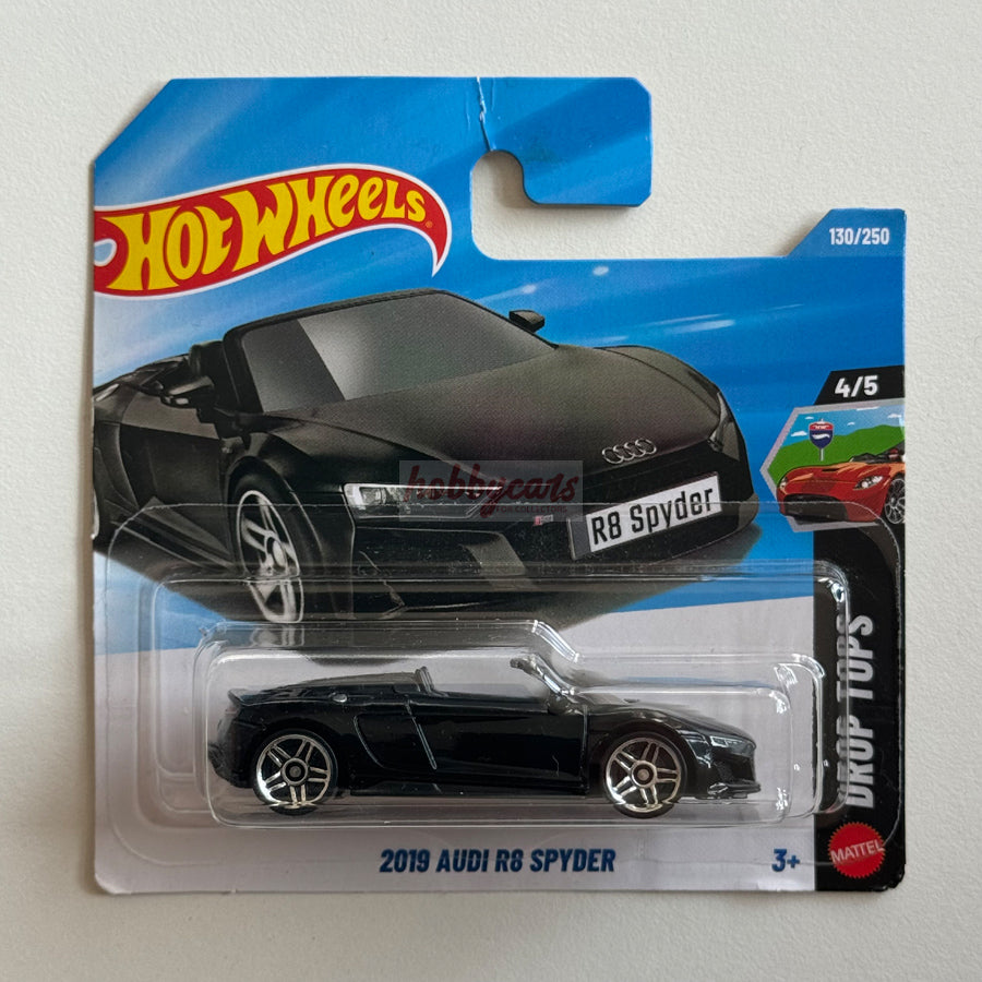Hot Wheels 2019 Audi R8 Spyder (Black) Short Card (Damaged) Drop Tops 130/250