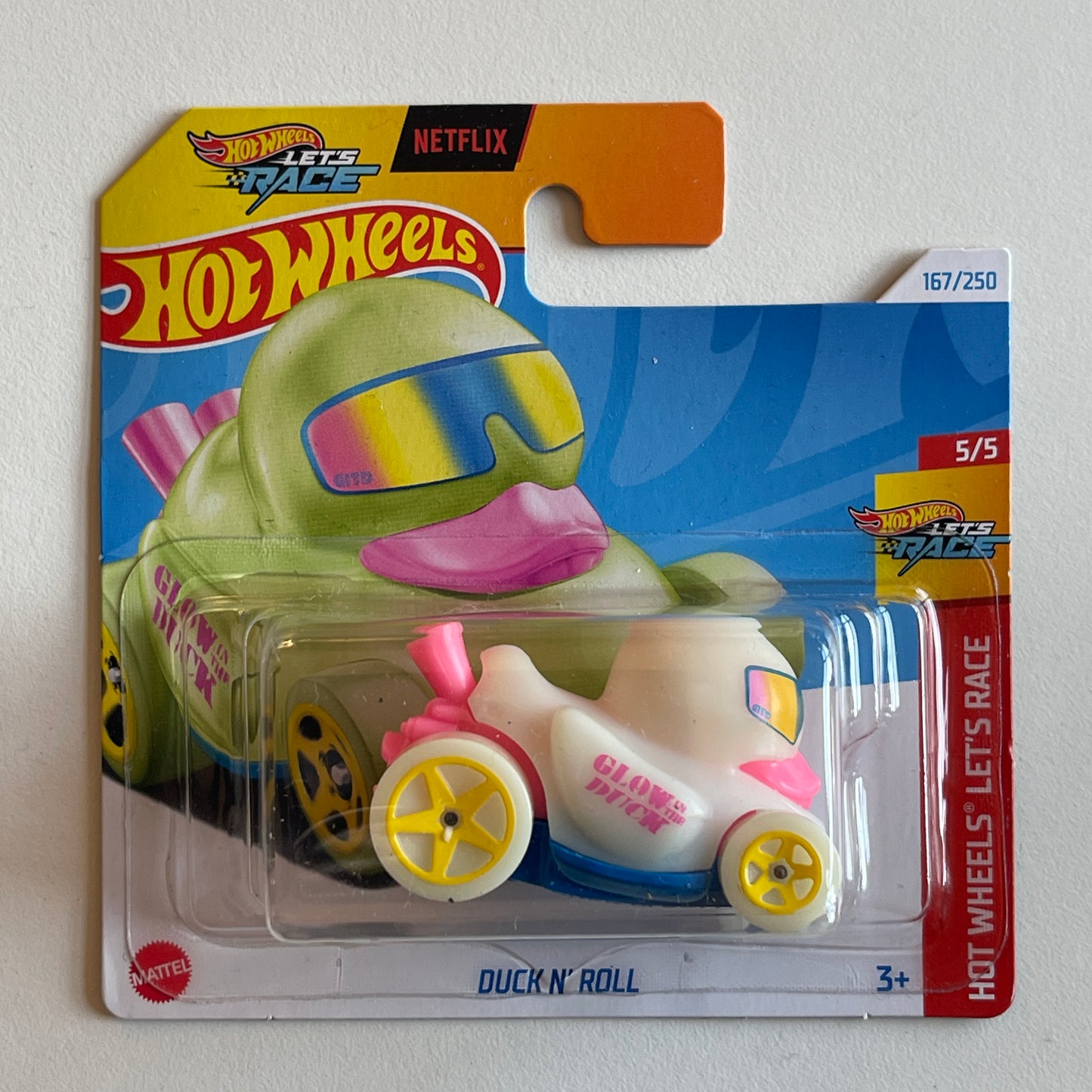 Hot Wheels Netflix Duck N' Roll (Glow in the Dark) Short Card Hot Wheels Let's Race 167/250