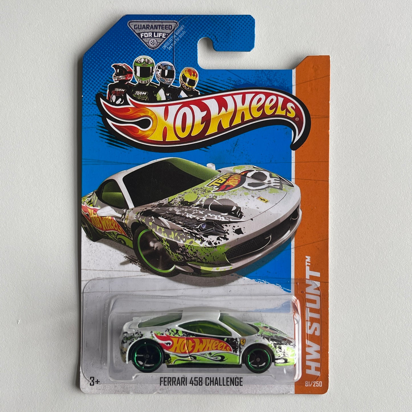 Hot Wheels Ferrari 458 Challenge (White) Long Card (Damaged) HW Stunt 81/250