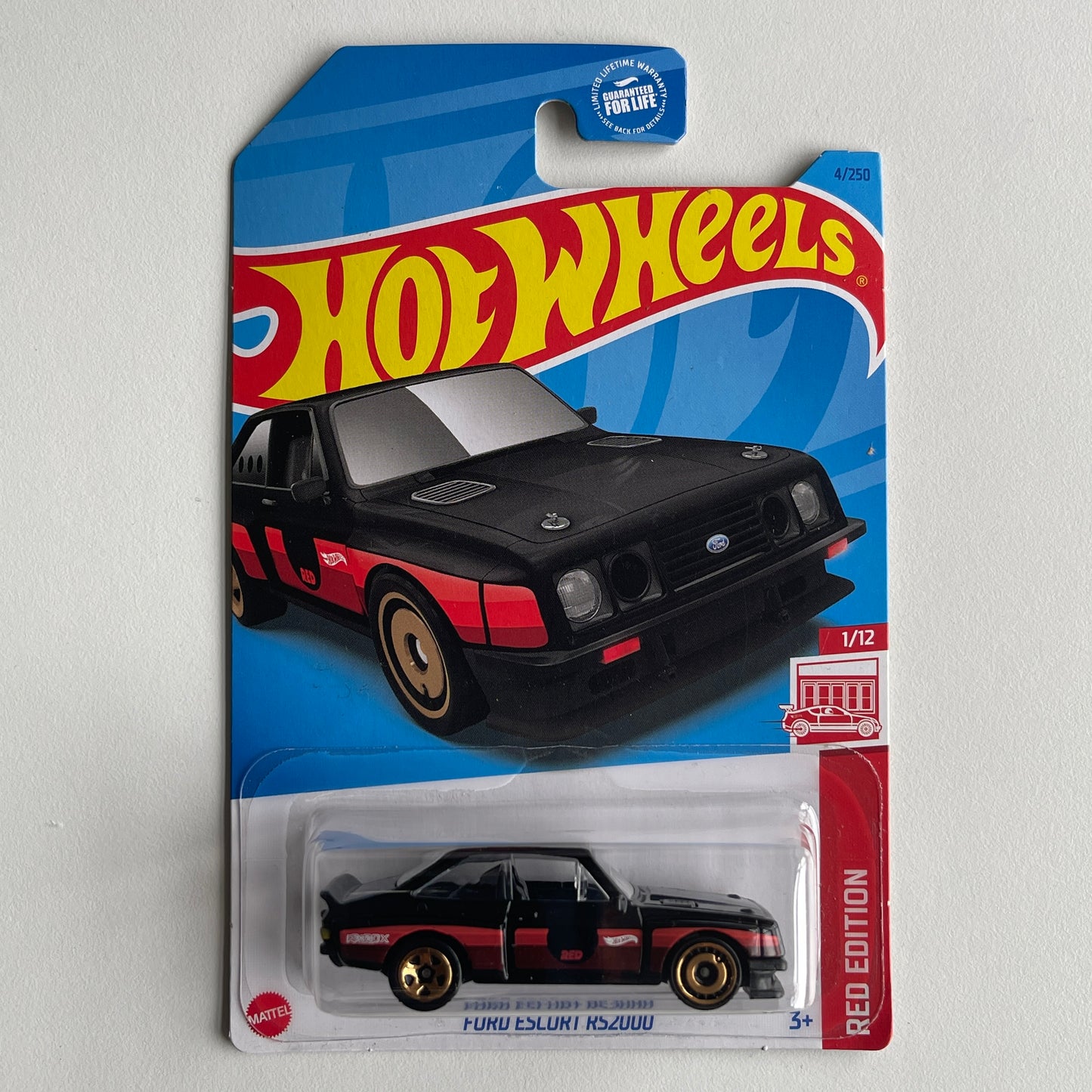 Hot Wheels Ford Escort RS2000 (Black) Long Card Red Edition 4/250