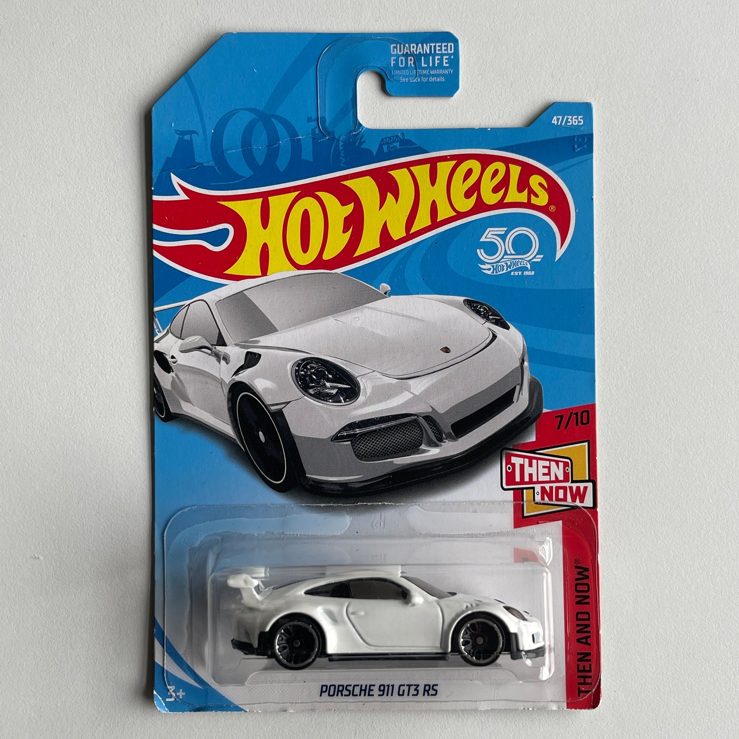 Hot Wheels Porsche 911 GT3 RS (White) Long Card (Damaged) Then and Now 47/365