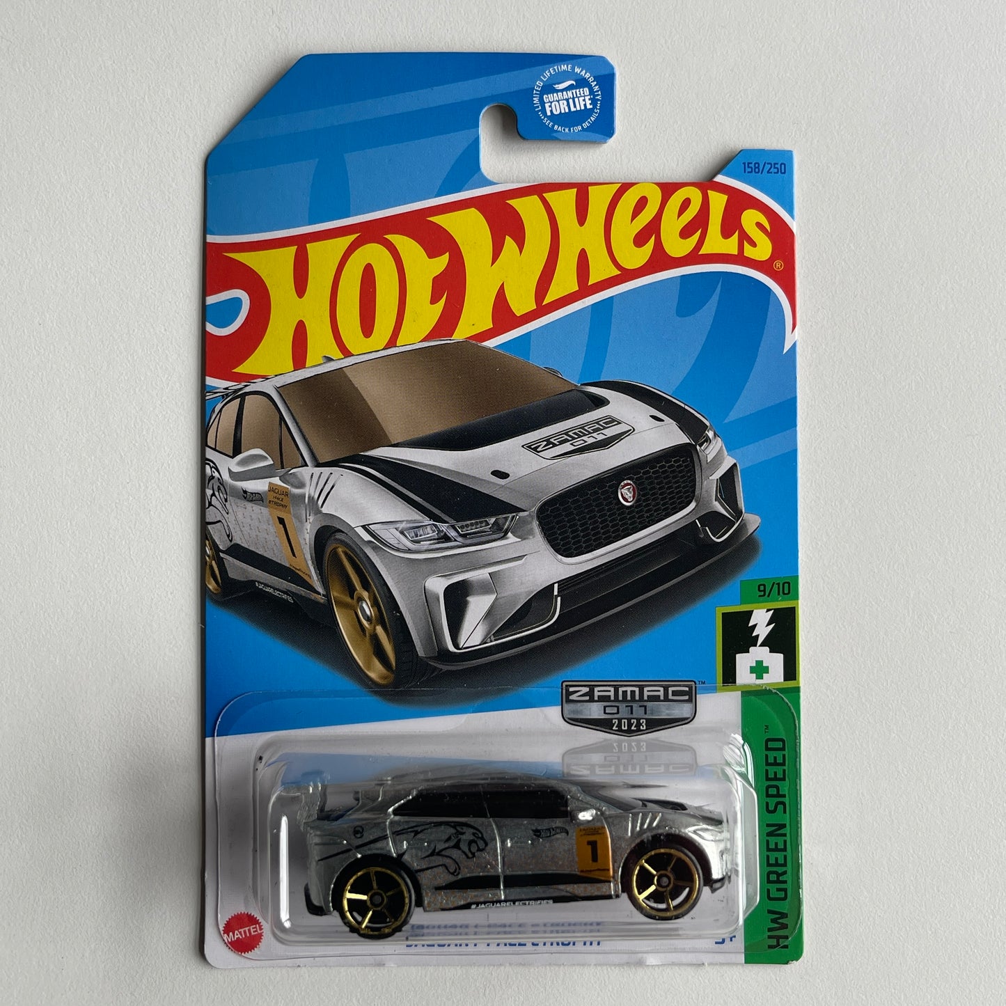 Hot Wheels Jaguar I-Pace eTrophy (Zamac) Long Card HW Green Speed 158/250