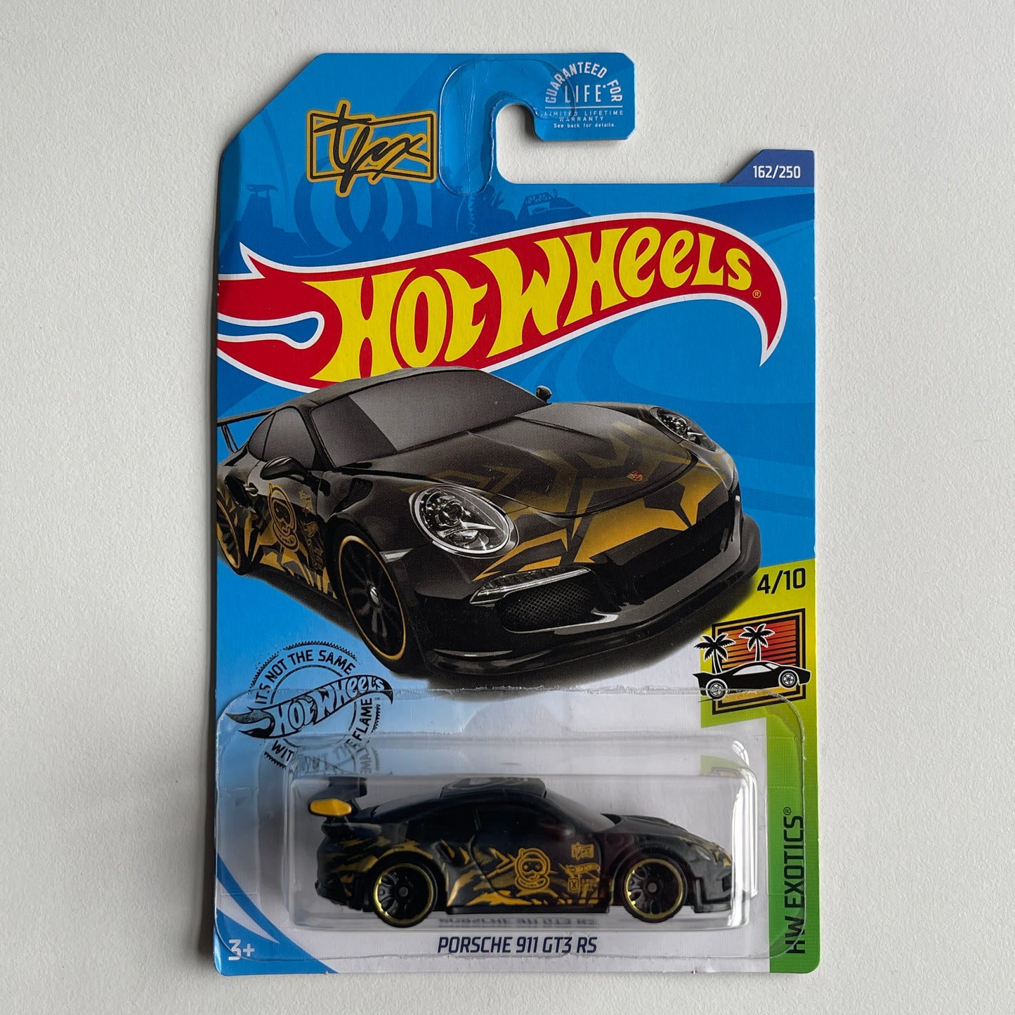 Hot Wheels TFox Porsche 911 GT3 RS (Black) Long Card (Damaged) HW Exotics 162/250