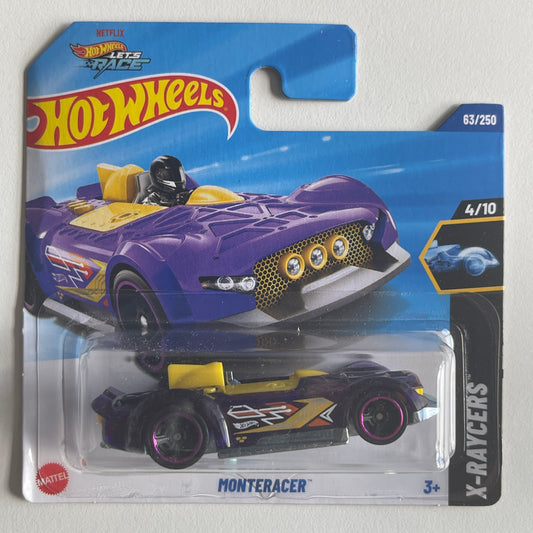 Hot Wheels Netflix Monteracer (Purple) Short Card (Damaged) X-Raycers 63/250