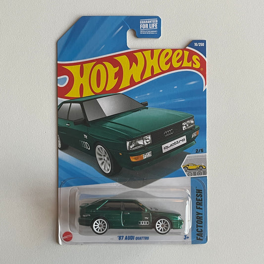 Hot Wheels '87 Audi Quattro (Green) Long Card (Damaged) Factory Fresh 16/250 Super Treasure Hunt