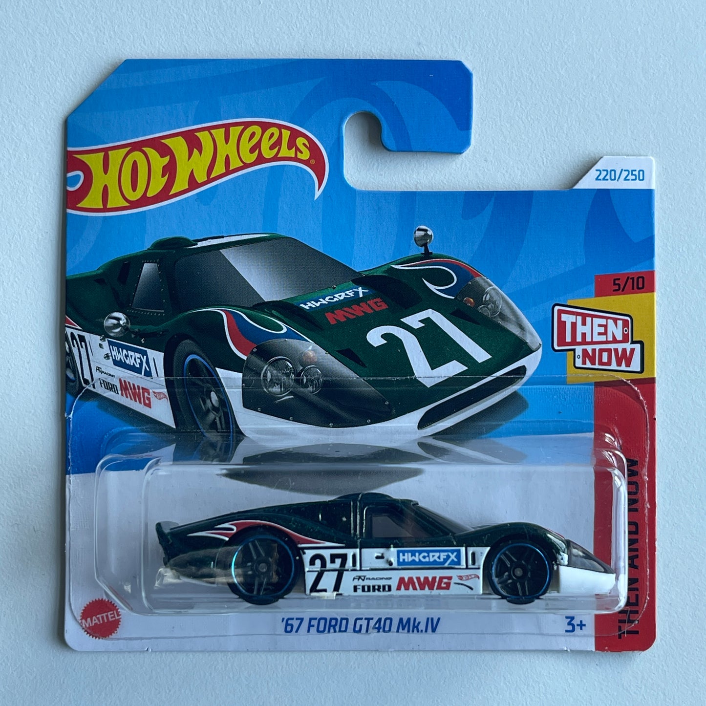 Hot Wheels Gulf '67 Ford GT40 Mk.IV (Black/White) Short Card (Damaged) Then and Now 220/250