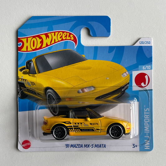 Hot Wheels '91 Mazda MX-5 Miata (Yellow) Short Card HW J-Imports 120/250