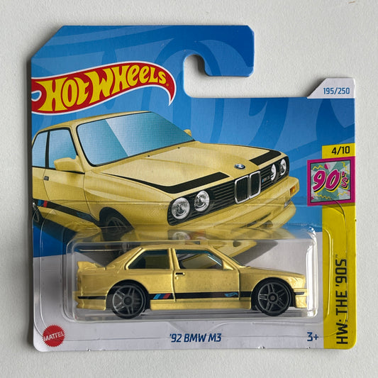 Hot Wheels '92 BMW M3 (Yellow) Short Card (Damaged) HW: The '90s 195/250