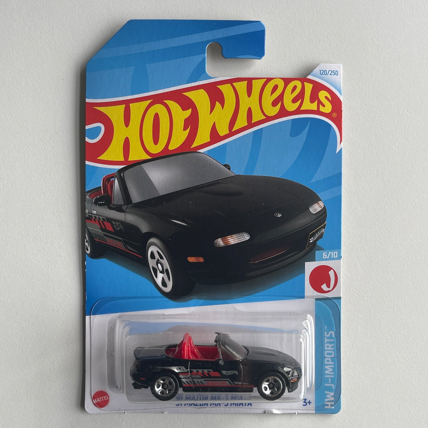 Hot Wheels '91 Mazda MX-5 Miata (Black) Long Card (Damaged) HW J-Imports 120/250