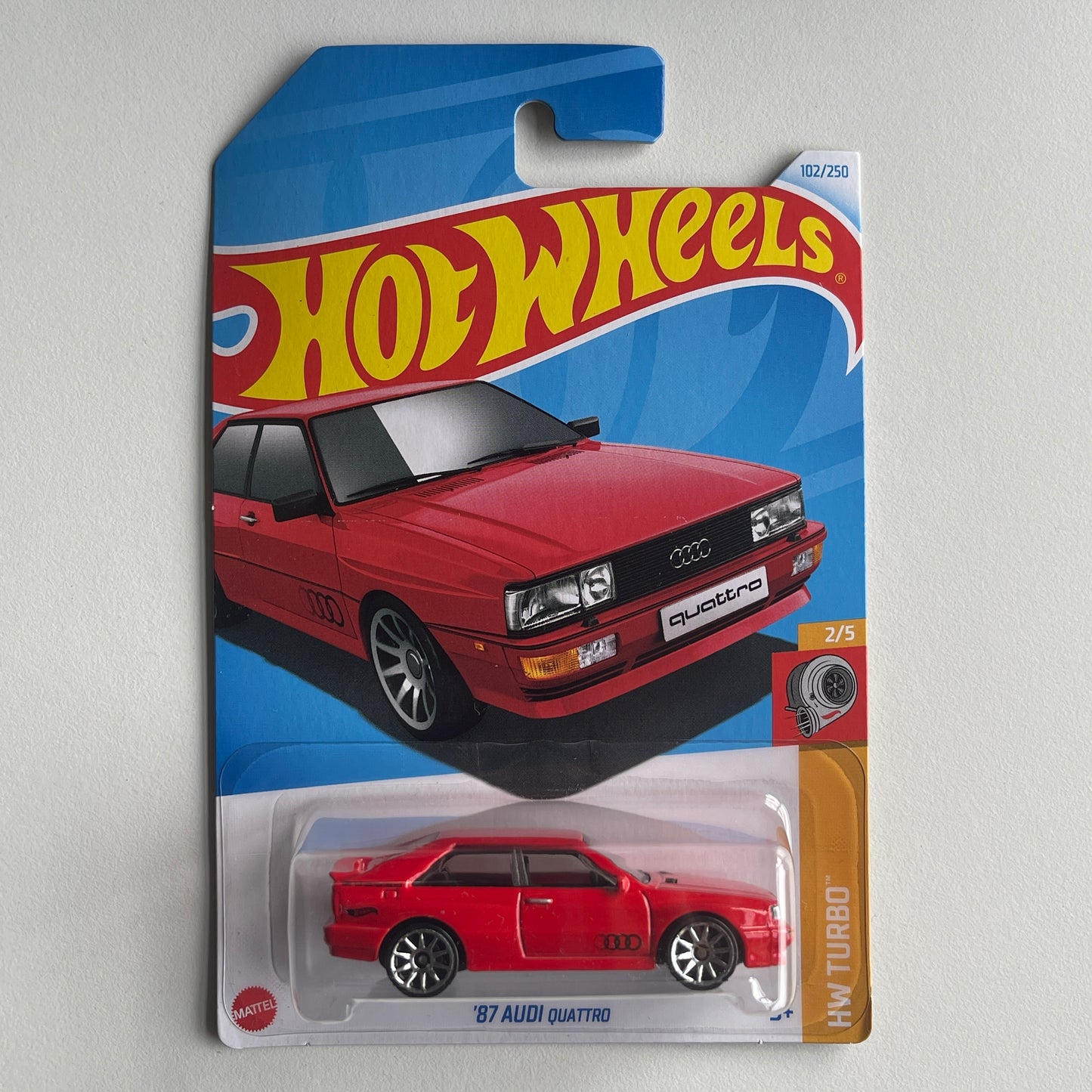 Hot Wheels '87 Audi Quattro (Red) Long Card (Damaged) HW Turbo 102/250