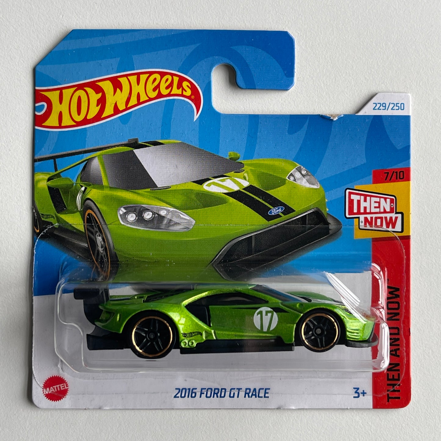 Hot Wheels 2016 Ford GT Race (Green) Short Card (Damaged) Then And Now 229/250