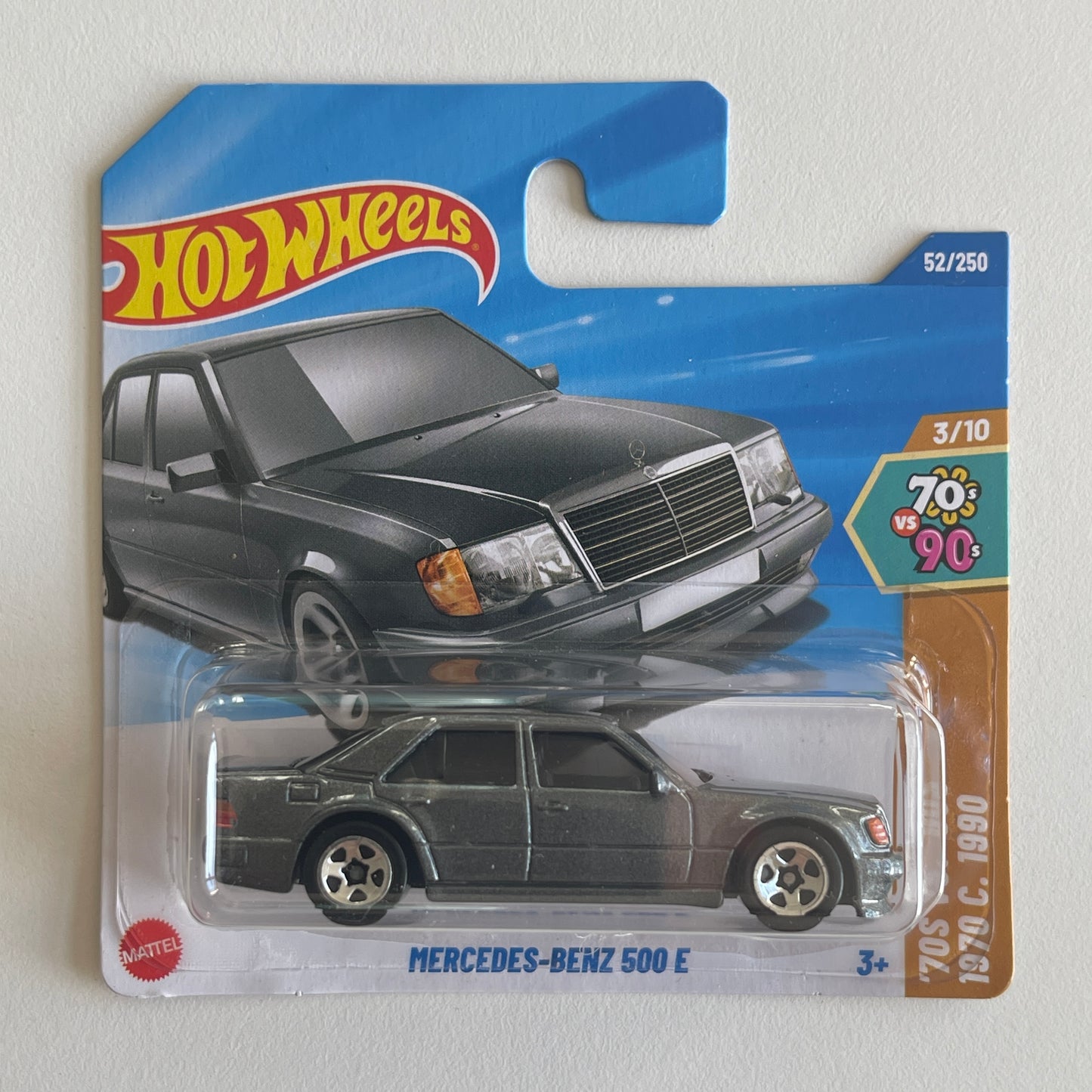 Hot Wheels Mercedes-Benz 500 E (Dark Grey) Short Card (Damaged) '70s vs. '80s 52/250