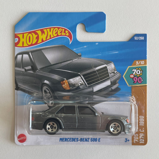 Hot Wheels Mercedes-Benz 500 E (Dark Grey) Short Card (Damaged) '70s vs. '80s 52/250