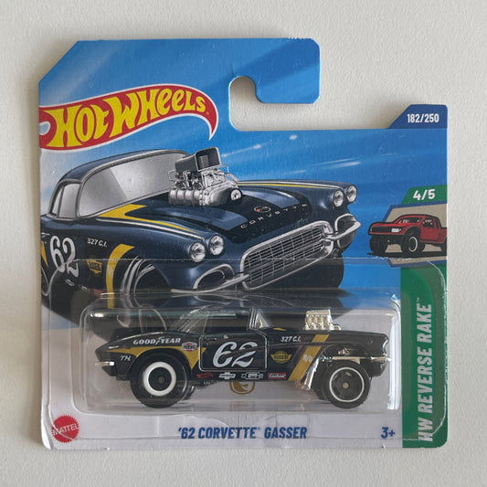Hot Wheels '62 Corvette Gasser (Gray) Short Card (Damaged) HW Revers Rake 182/250 Super Treasure Hunt