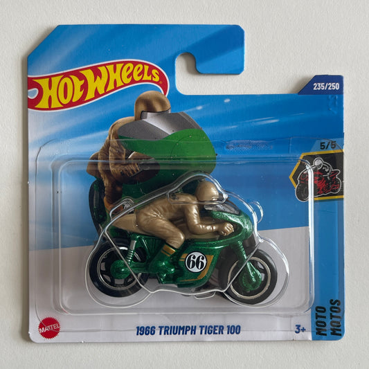 Hot Wheels 1966 Triumph Tiger 100 (Green) Short Card (Damaged) Moto 235/250 Treasure Hunt