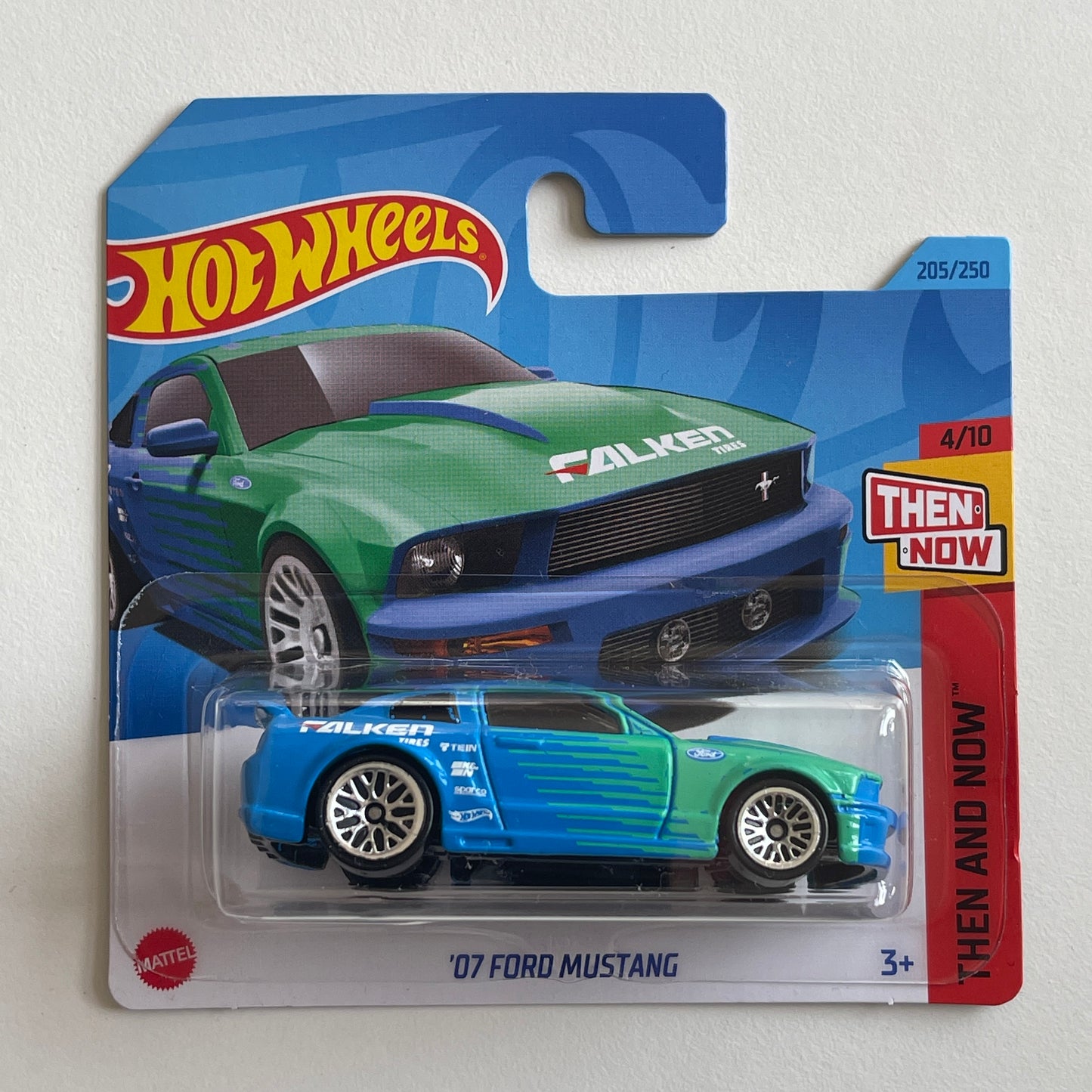 Hot Wheels '07 Ford Mustang (Falken Blue) Short Card Then And Now 205/250