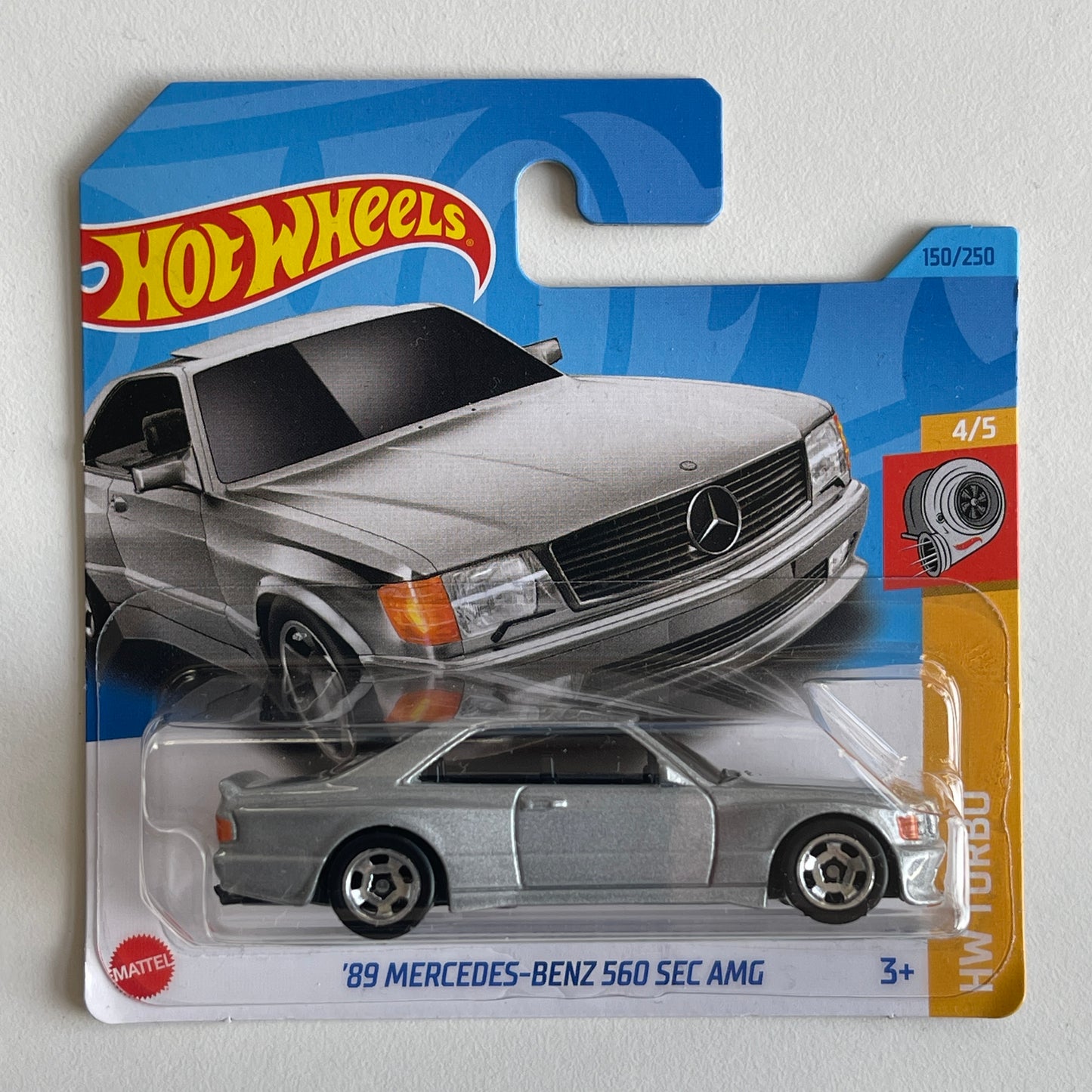 Hot Wheels '89 Mercedes - Benz 560 SEC AMG (Grey) Short Card (Damaged) HW Turbo 150/250