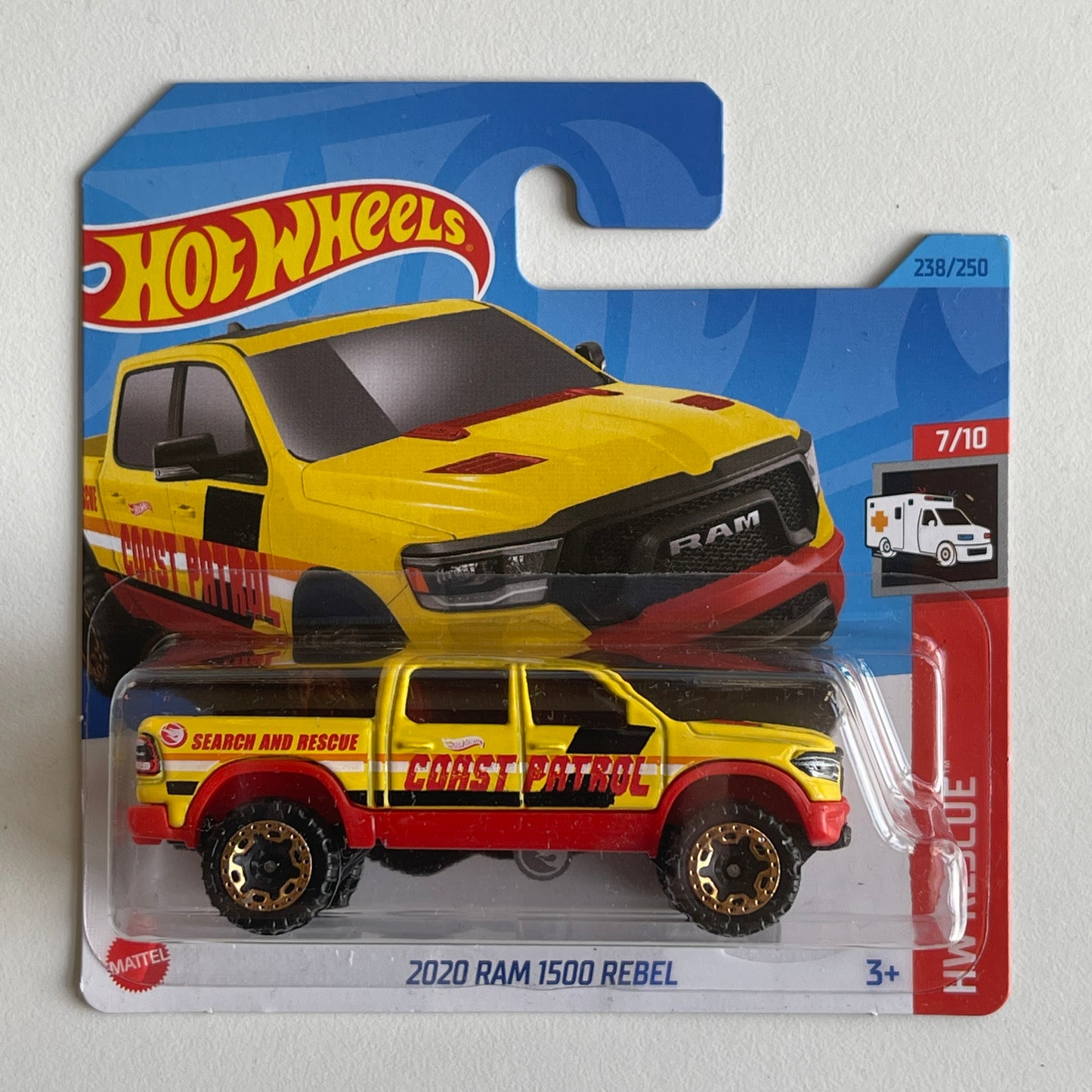 Hot Wheels 2020 Ram 1500 Rebel (Yellow) Short Card HW Rescue 238/250 Teasure Hunt