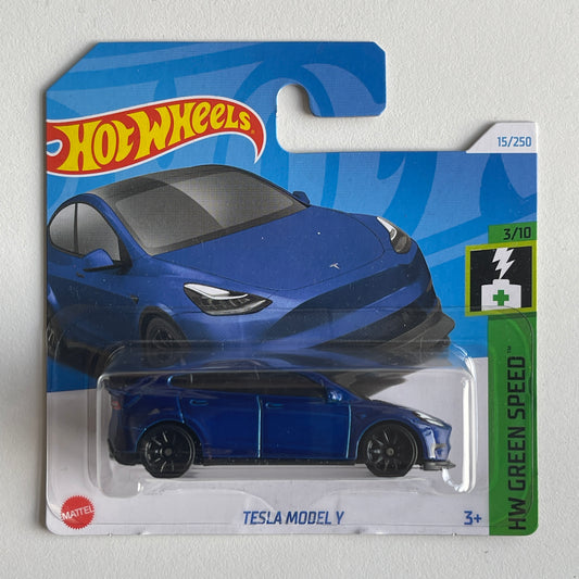 Hot Wheels Tesla Model Y (Blue) Short Card HW Green Speed 15/250