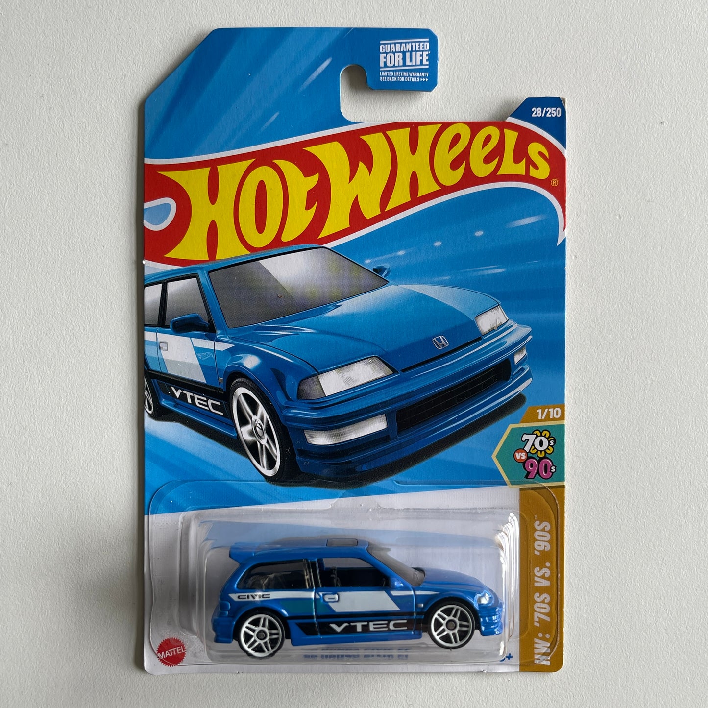 Hot Wheels '90 Honda Civic EF (Blue) Long Card (Damaged) HW: '70s vs. '90s 28/250 (Copy)
