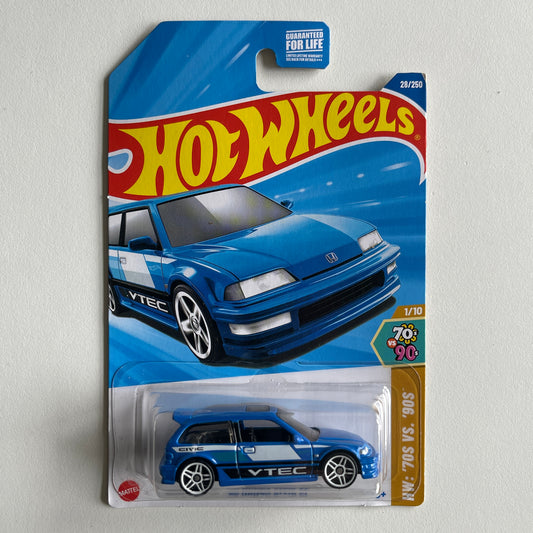 Hot Wheels '90 Honda Civic EF (Blue) Long Card (Damaged) HW: '70s vs. '90s 28/250 (Copy)