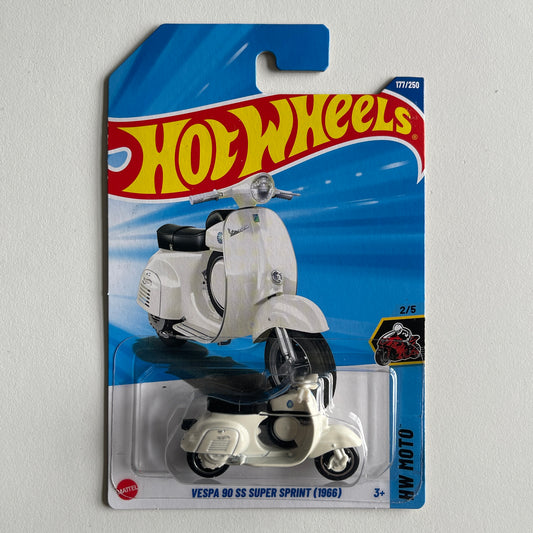 Hot Wheels Vespa 90 SS Super Sprint (1966) (White) Long Card HW Moto 177/250