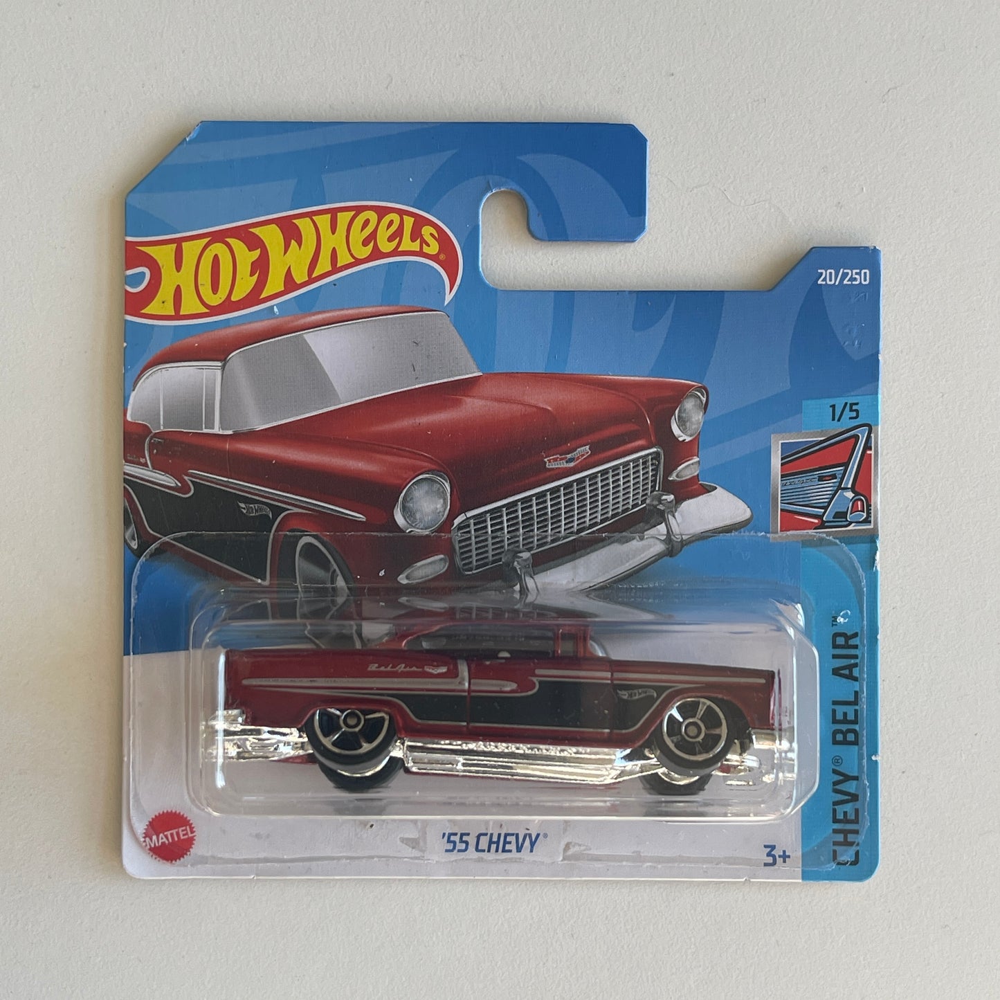 Hot Wheels '55 Chevy (Red) Short Card (Damaged) Chevy Bel Air 20/250