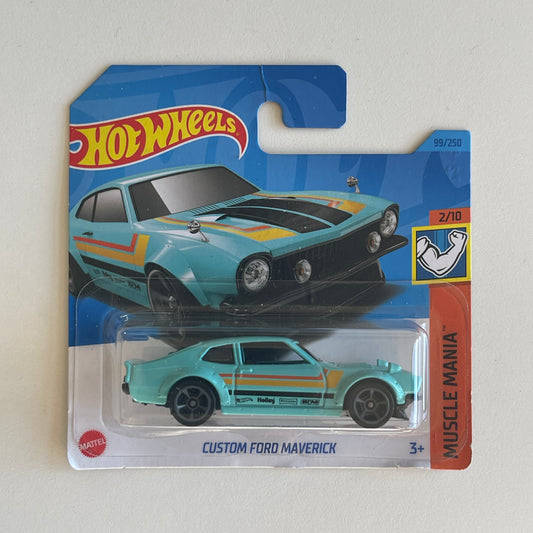 Hot Wheels Custom Ford Maverick (Blue) Short Card (Damaged) Muscle Mania 99/250