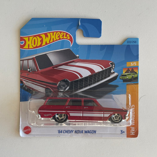 Hot Wheels '64 Chevy Nova Wagon (Red) Short Card (Damaged) HW Wagons 222/250