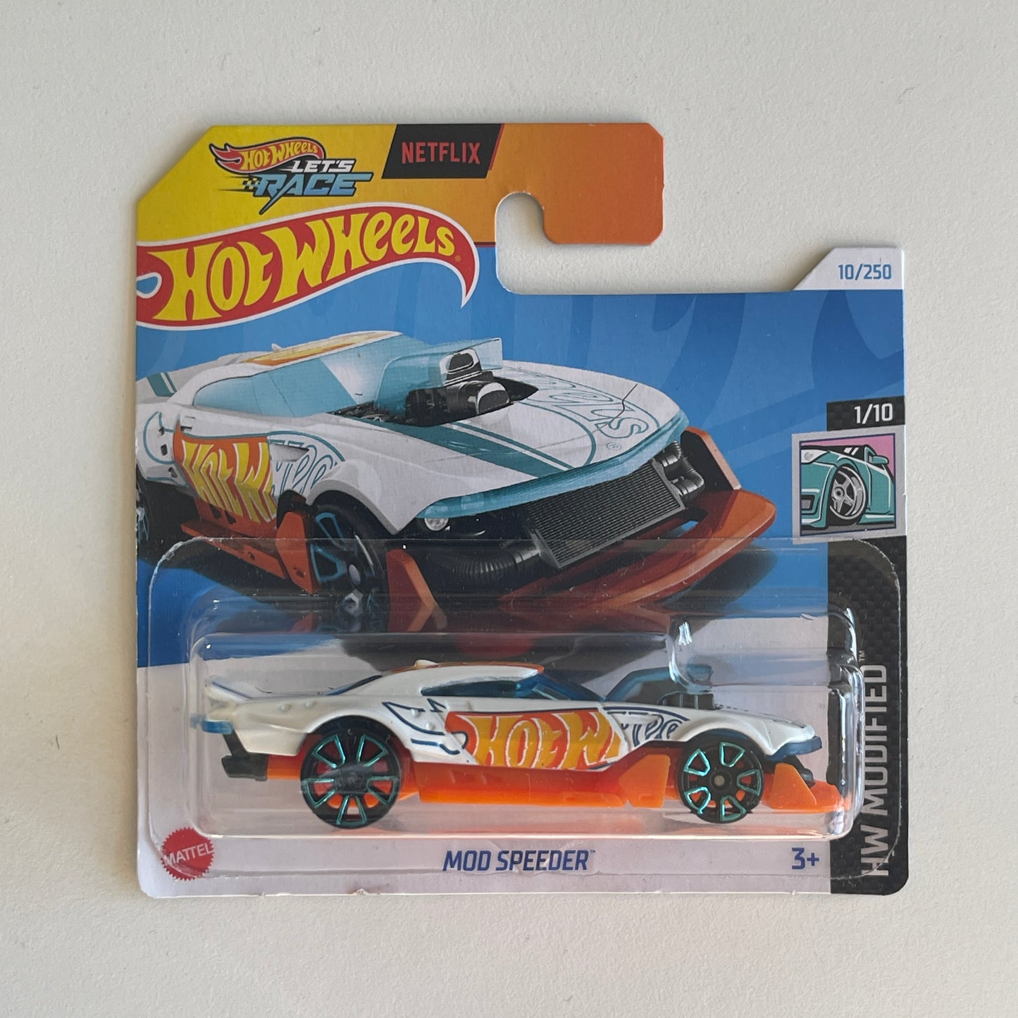 Hot Wheels Netflix Mod Speeder (White) Short Card (Damaged) HW Modified 10/250