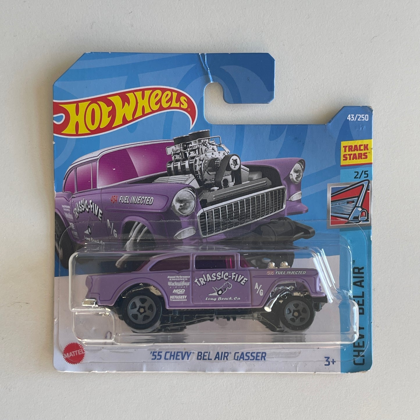 Hot Wheels '55 Chevy Bel Air Gasser (Pink) Short Card (Damaged) Chevy Bel Air 43/250