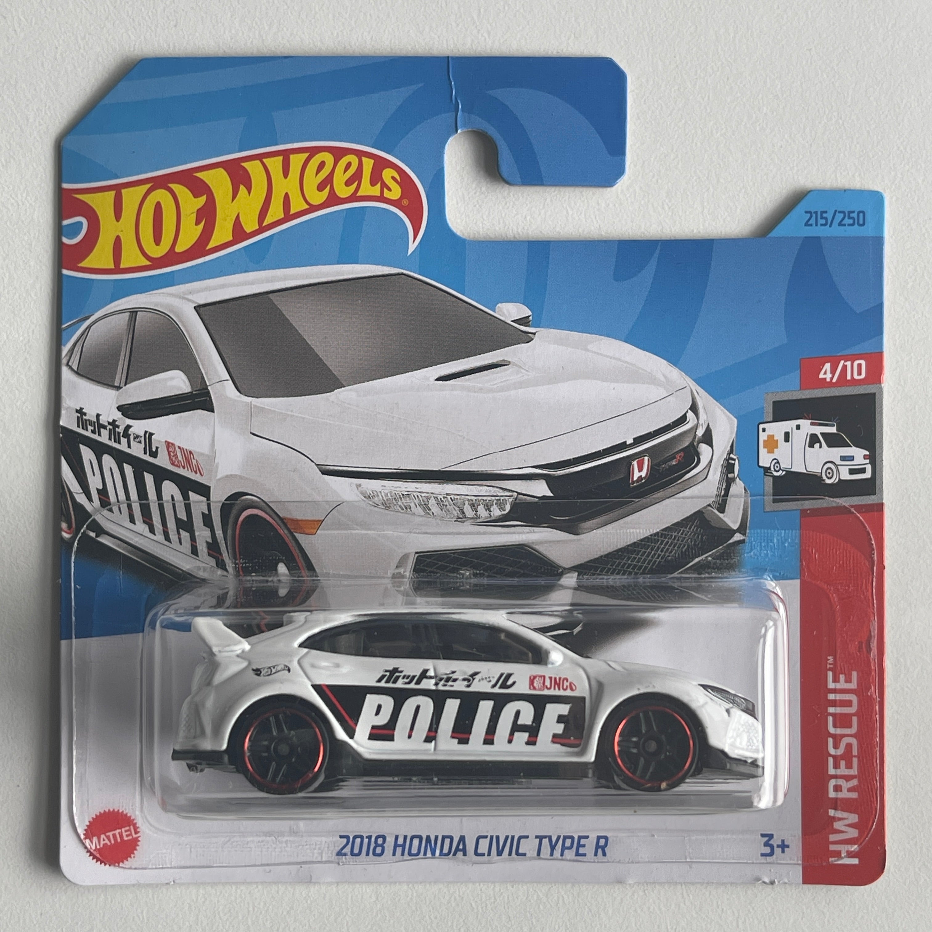 Hot Wheels 2018 Honda Civic Type R White Police Short Card Damaged Hobby Cars