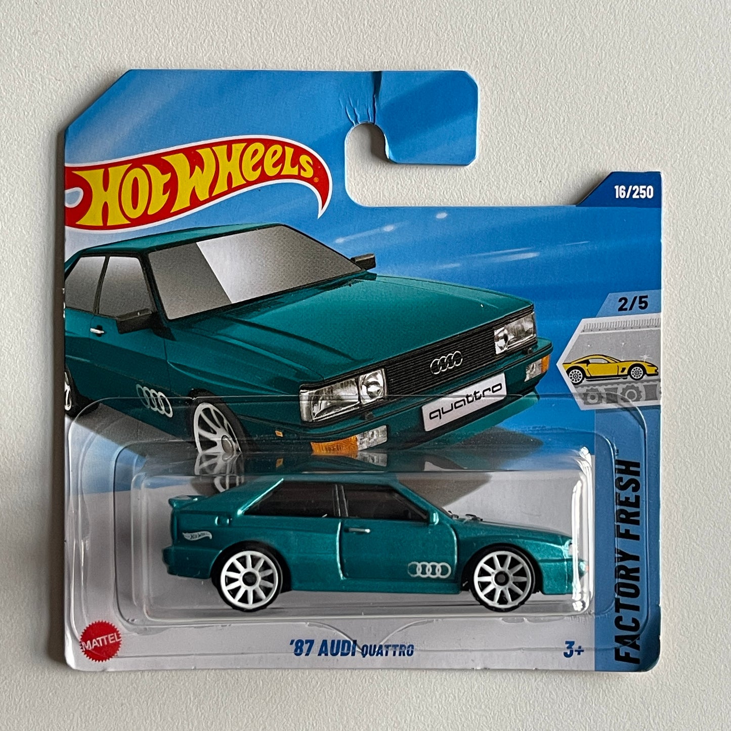 Hot Wheels '87 Audi Quattro (Green) Short Card (Damaged) Factory Fresh 16/250