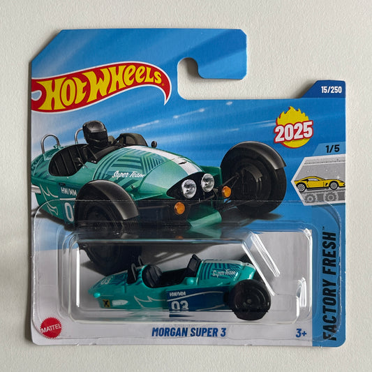 Hot Wheels Morgan Super 3 (Blue) Short Card Factory Fresh 15/250