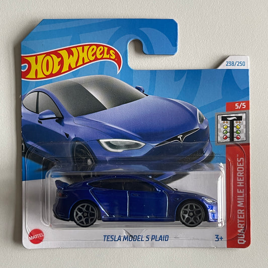 Hot Wheels Tesla Model S Plaid (Blue) Short Card Quarter Mile Heroes 238/250