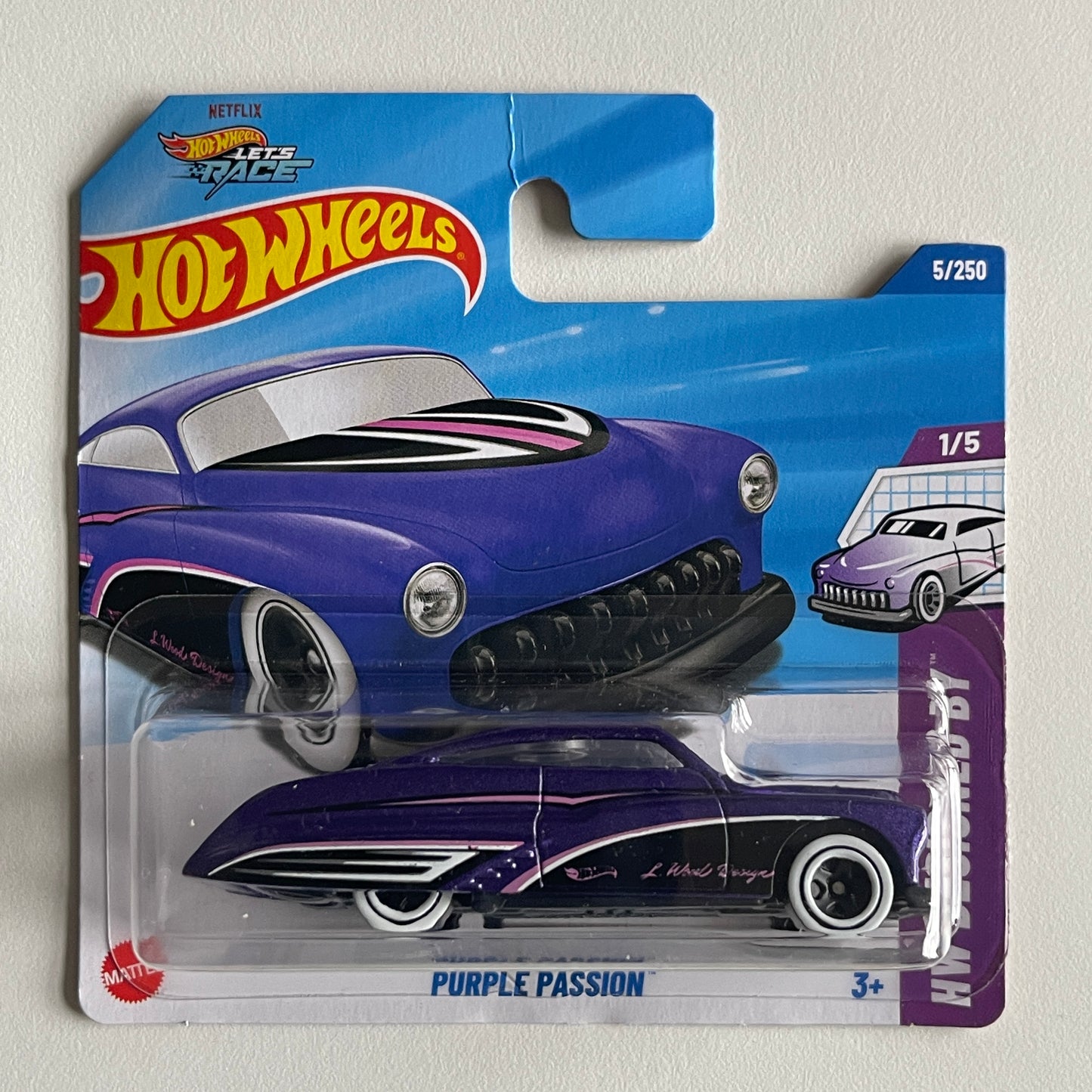 Hot Wheels Netflix Purple Passion (Purple) Short Card (Damaged) HW Designed By 5/250