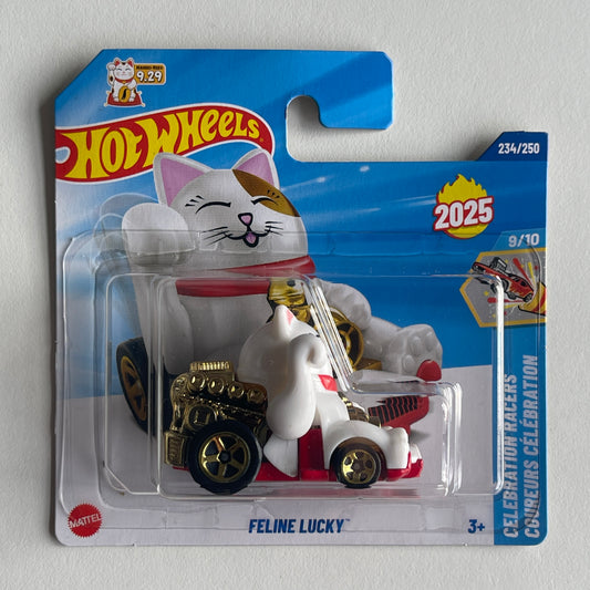 Hot Wheels Feline Lucky (White/Gold) Short Card (Damaged) Celebration Racers 234/250