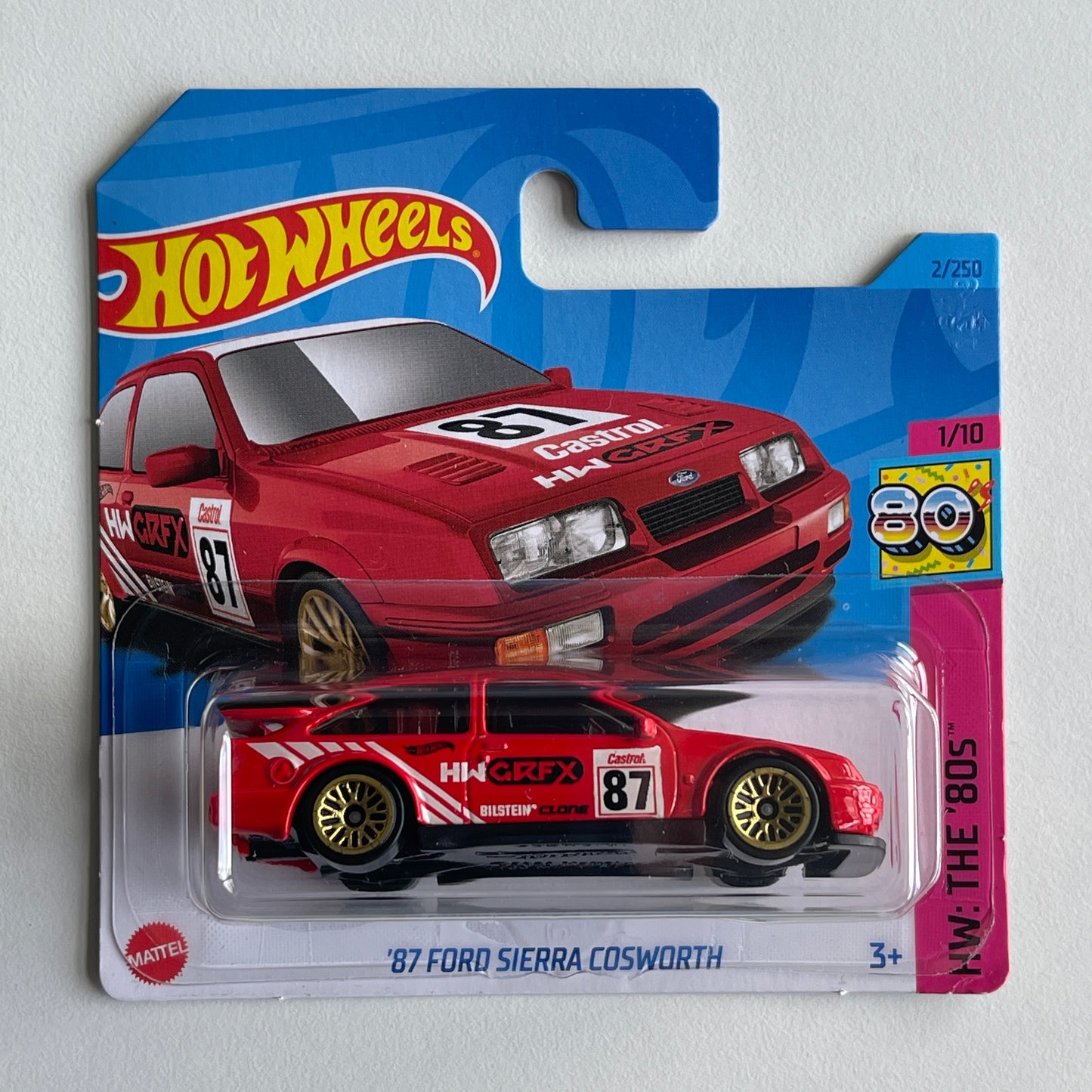 Hot Wheels '87 Ford Sierra Cosworth (Red) Short Card (Damaged) HW The '80s 2/250