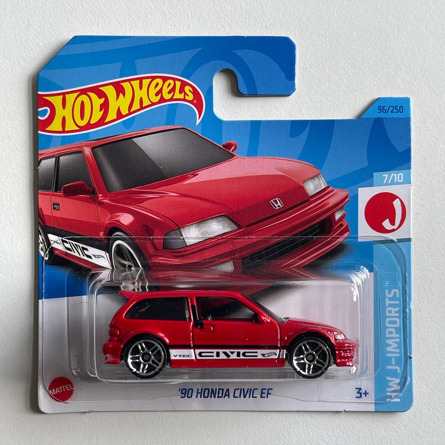 Hot Wheels '90 Honda Civic EF (Red) Short Card (Damaged) HW J-Imports 96/250