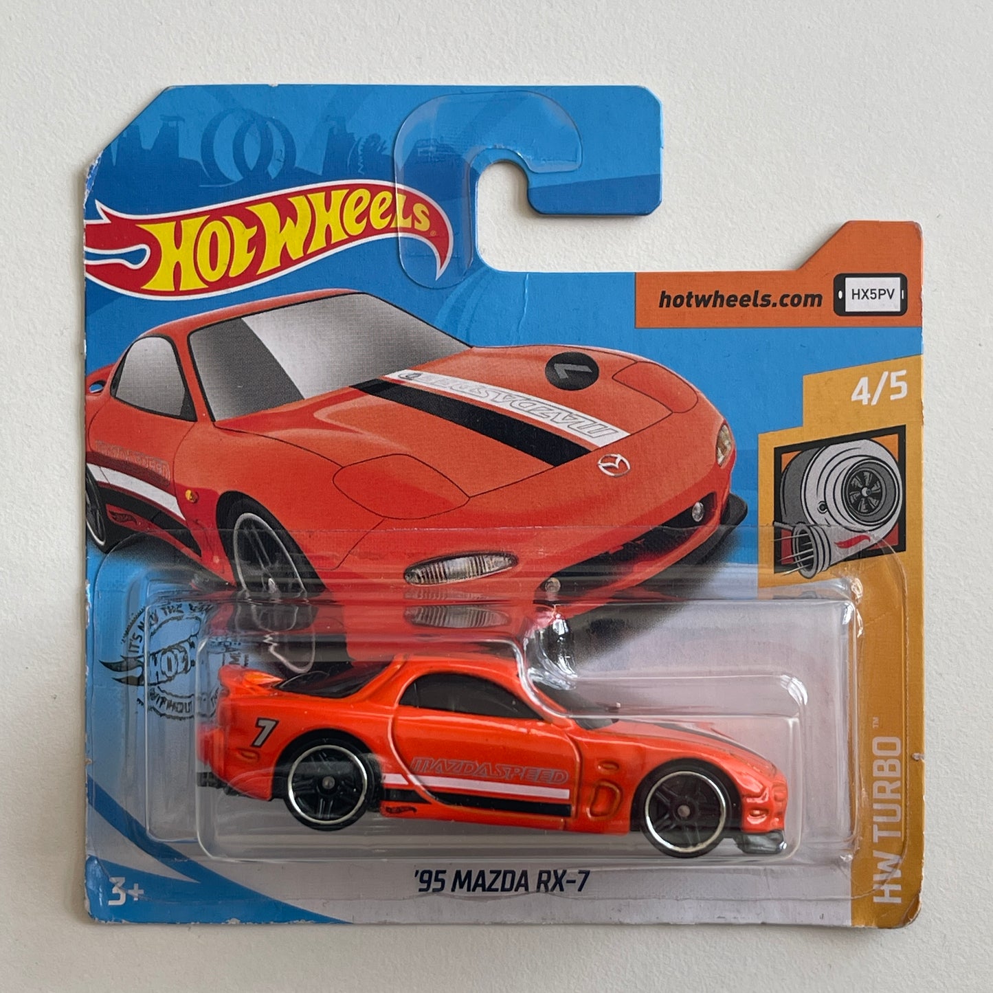 Hot Wheels '95 Mazda RX7 (Mazdaspeed Orange) Short Card (Damaged) HW Turbo 43/250